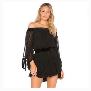 Misa Los Angeles Monique Off-the-Shoulder Black Dress with Velvet trim